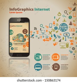Template for infographic for cloud computer technology in vintage style