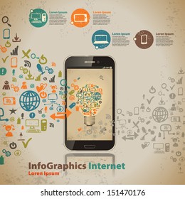 Template for infographic for cloud computer technology in vintage style