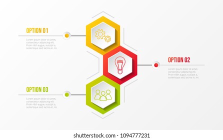 Template of infographic with colourful hexagonal icons. Vector.