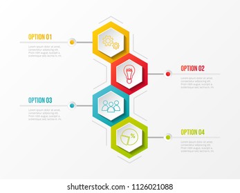 Template of infographic with colourful hexagonal icons. Vector.