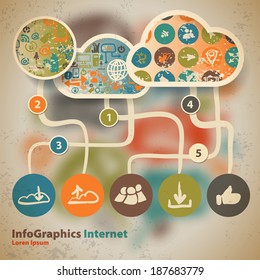 Template for infographic with content in the cloud blur background in vintage style