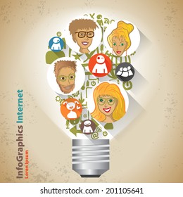 Template for infographic with Creative Team in form lightbulb