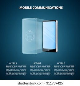 Template for infographic. Design with phone for mobile communications. EPS10 vector
