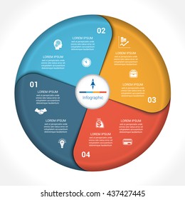 Template infographic four position, steps, parts, with text area, vector illustration colourful in the form of flower petals. Business pie chart diagram data. 