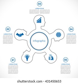 Template for Infographic, head of the person in five positions, concept business startup or for other your variants.