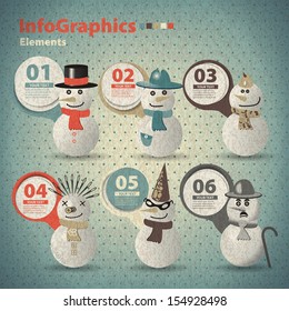 Template for infographic with a snowmen in vintage style