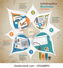 Template for infographic with symbol of the business process in vintage style
