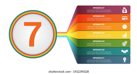 Template Infographics 7 positions. Colourful numbered strips with prospect. Infographic.