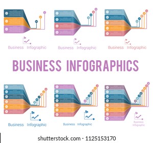  Template Infographics. Lines and  Strips Perspective 3,4,5,6,7,8 positions for text informations. Set of business icons.
