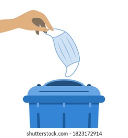 Plantilla para infografías sobre el tema del virus - tirar la máscara en la basura. Ilustración del vector