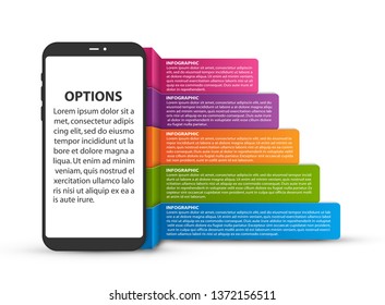 Template infographics which depicts a mobile phone. Vector illustration.