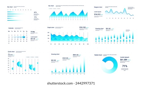 Template infographics white. Educational materials and statistics. Diagrams and graphs. Statistics and data visualization. Cartoon flat vector collection isolated on white background