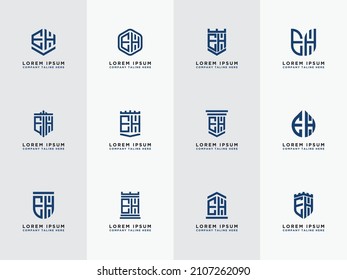 Letras iniciales de plantilla del conjunto de iconos del logotipo EH.