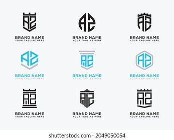 Template initial letters Set AZ logo icon.