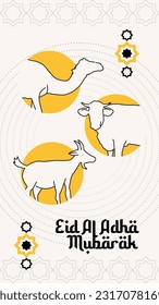 Template Instagram stories about celebration eid al-adha mubarak, sacrifice animal, and hajj holiday.