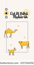 Template Instagram stories about celebration eid al-adha mubarak, sacrifice animal, and hajj holiday.