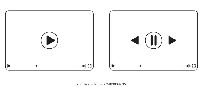 Template for the interface of a multimedia video player with the play, pause and scroll buttons. An application for playing videos on the Internet and social networks.