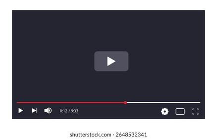 Template for the interface of a multimedia video player with the play and scroll buttons. An application for playing videos on the Internet and social networks.