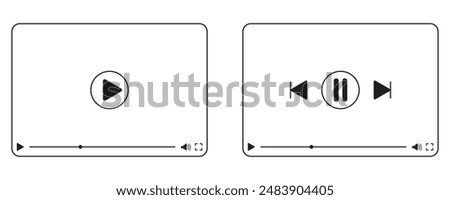 Template for the interface of a multimedia video player with the play, pause and scroll buttons. An application for playing videos on the Internet and social networks.