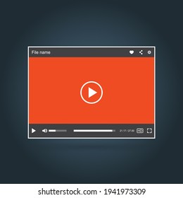 Template of interface of video player with blank screen, vector
