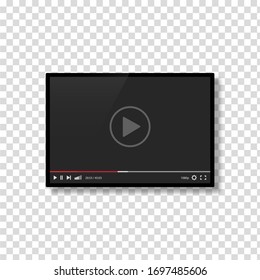 Template interface of video player. Social media concept. Mockup video channel. Web windows player on TV screen. Video content, blogging. Vector illustration. 