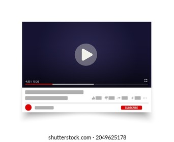 Template interface video player. Social media concept. Mockup video channel. Web windows player. Video content, blogging. Vector illustration. EPS 10

