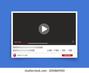 Template interface video player. Social media concept. Mockup video channel. Web windows player. Video content, blogging. Vector illustration. EPS 10
