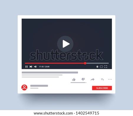 Template interface video player. Social media concept. Mockup video channel. Web windows player. Video content, blogging. Vector illustration. EPS 10