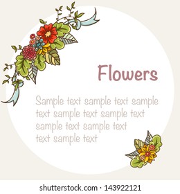 Template of invitation card, cover with bright flowers and leaves composition. Summer mood. Vector file has few layers for easy using.