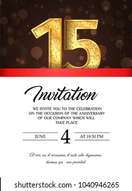 Template of invitation card to the day of the fiftieen anniversary with abstract text vector illustration. To 15 th years eve card invite