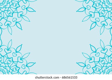 template invitation card with mandala border element. Floral geometric design. for birthday, Wedding, Valentine's day greeting cards. blue color. vector illustration