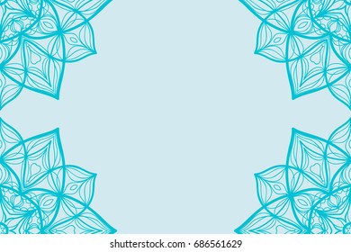 template invitation card with mandala border element. Floral geometric design. for birthday, Wedding, Valentine's day greeting cards. blue color. vector illustration