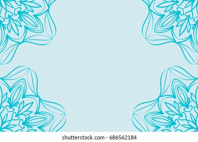 template invitation card with mandala border element. Floral geometric design. for birthday, Wedding, Valentine's day greeting cards. blue color. vector illustration