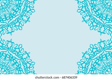 template invitation card with mandala border element. Floral geometric design. for birthday, Wedding, Valentine's day greeting cards. blue color. vector illustration