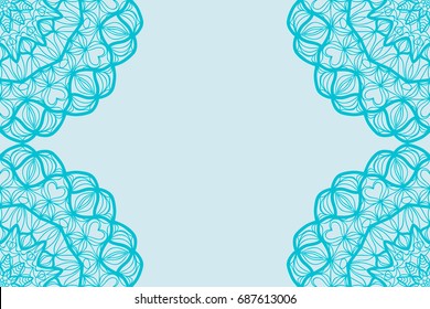 template invitation card with mandala border element. Floral geometric design. for birthday, Wedding, Valentine's day greeting cards. blue color. vector illustration