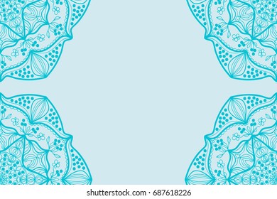template invitation card with mandala border element. Floral geometric design. for birthday, Wedding, Valentine's day greeting cards. blue color. vector illustration