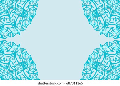 template invitation card with mandala border element. Floral geometric design. for birthday, Wedding, Valentine's day greeting cards. blue color. vector illustration