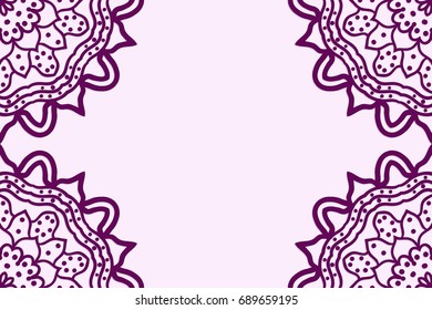 Template for invitation card. Mandala Ornament Pattern. Vintage Decorative Elements. Hand Drawn Background. Purple Color