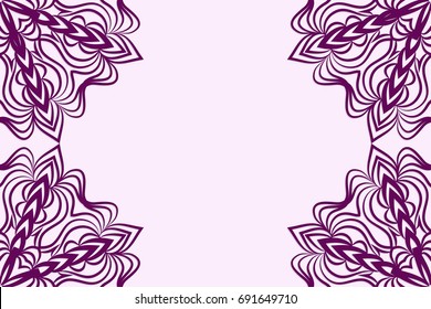 Template for invitation card. Mandala Ornament Pattern. Vintage Decorative Elements. Hand Drawn Background. Purple Color