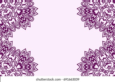 Template for invitation card. Mandala Ornament Pattern. Vintage Decorative Elements. Hand Drawn Background. Purple Color