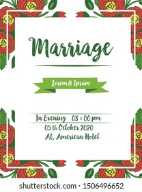 Template for invitation card of marriage, with art of colorful rose flower frame. Vector