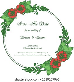 Template of invitation card save the date, with beautiful red flower frame. Vector