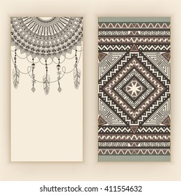Template for invitation card with Zentangle floral ornament. Vector ornamental lace with arabesque elements. Mehndi style. Orient traditional ornament. Boho styled ornament