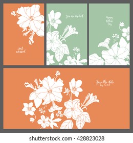 Template invitation cards. Flowers vector illustration.