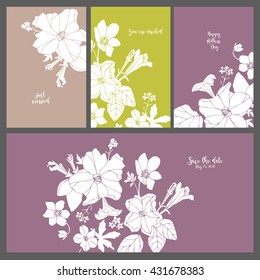 Template invitation cards. Flowers vector illustration.