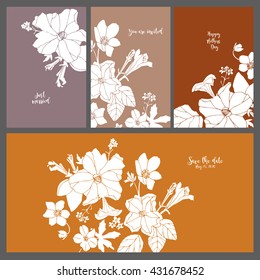 Template invitation cards. Flowers vector illustration.