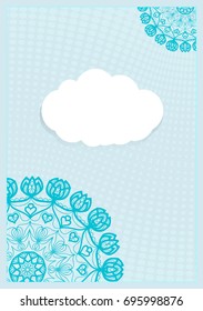 Template Invitation with a Cloud for Text, Background Lace Ornament. Vector illustration. Blue color. For Design Invitations, Postcards