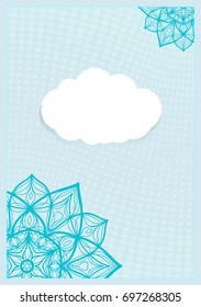 Template Invitation with a Cloud for Text, Background Lace Ornament. Vector illustration. Blue color. For Design Invitations, Postcards