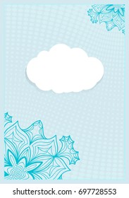 Template Invitation with a Cloud for Text, Background Lace Ornament. Vector illustration. Blue color. For Design Invitations, Postcards