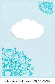 Template Invitation with a Cloud for Text, Background Lace Ornament. Vector illustration. Blue color. For Design Invitations, Postcards